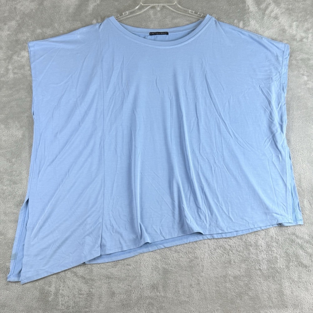 Harlowe & Graham Tunic Top Womens Large Blue Assymetric Oversized Boxy Lagenlook